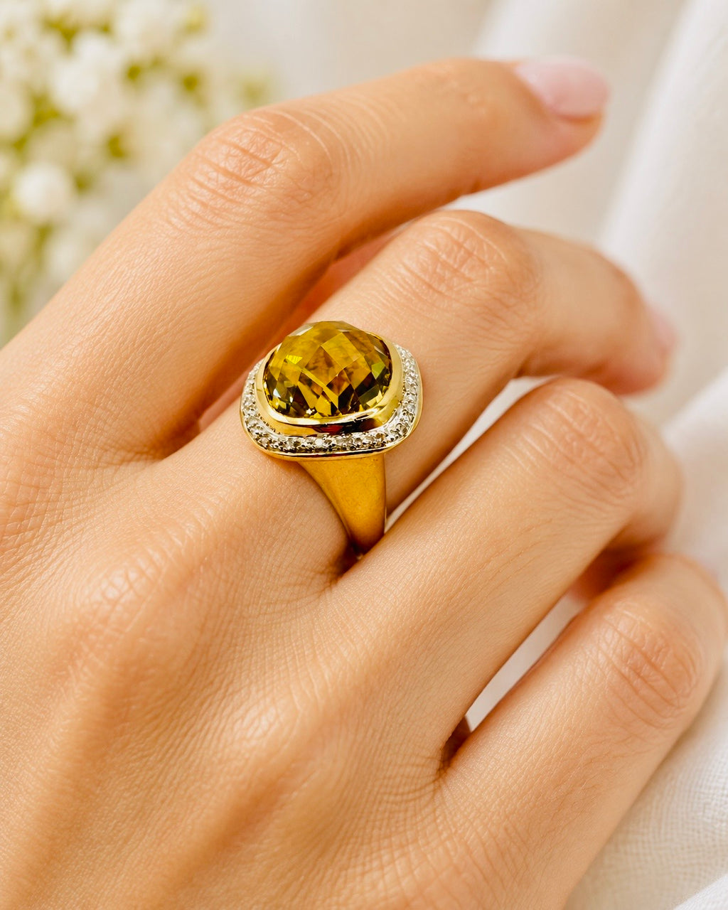 Impressive Large Oval Citrine and Diamond White Gold Cocktail Ring