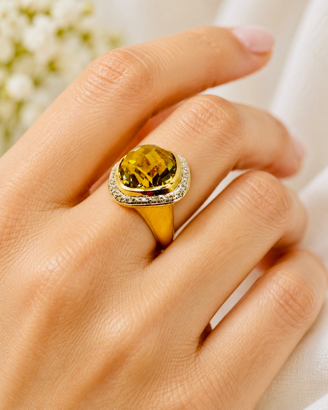 Impressive Large Oval Citrine and Diamond White Gold Cocktail Ring