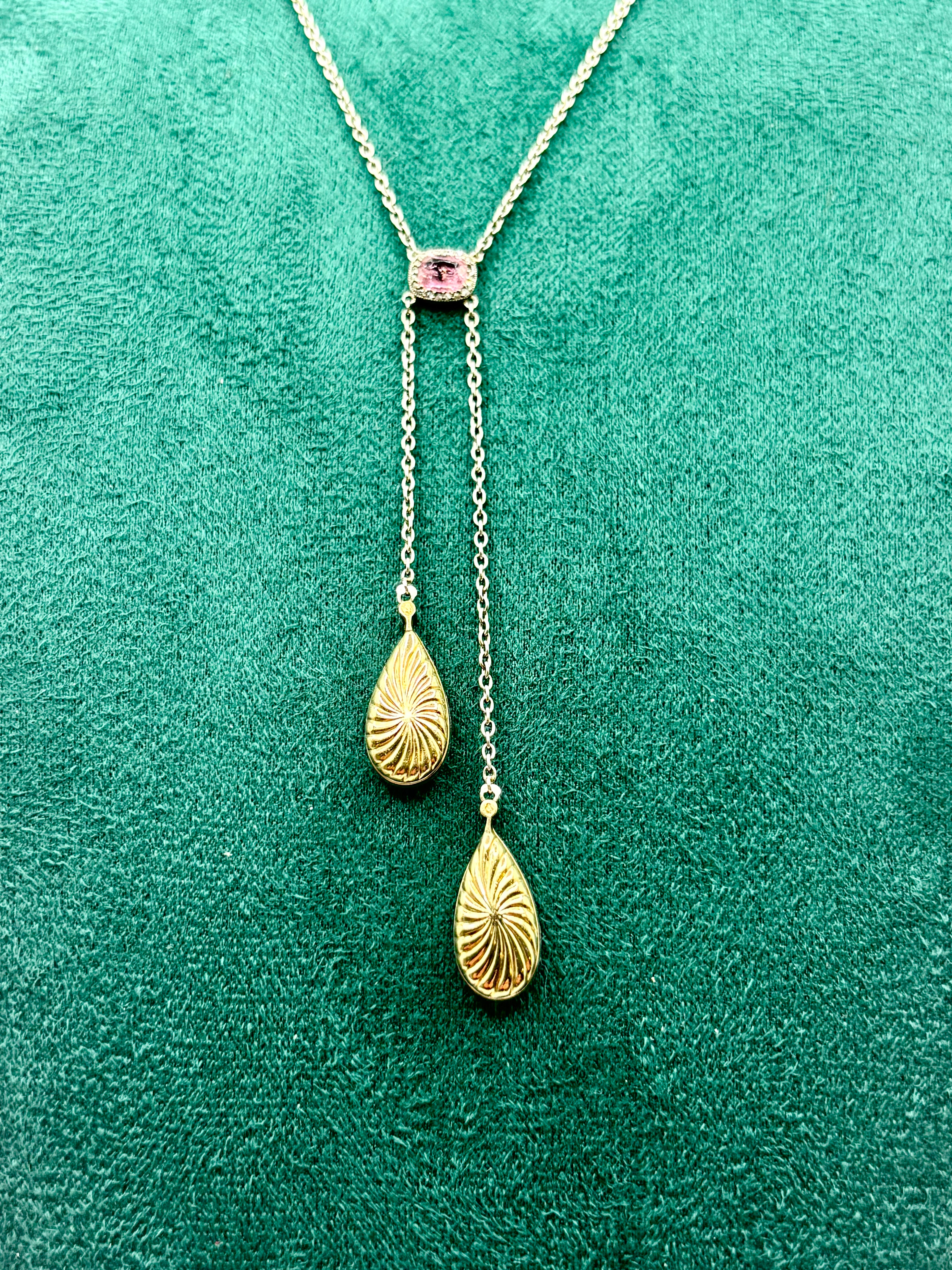Antique French Edwardian Aquamarine, Pink Tourmaline, Morganite Diamond Negligee Necklace