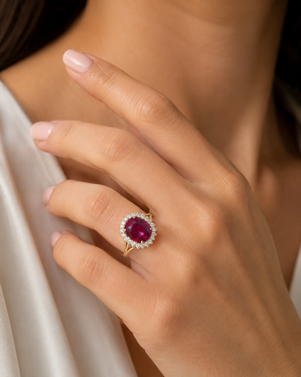 Exquisite Vintage Cocktail Ring 7.15 Carat Rhodolite Garnet with Diamonds in 18K Gold