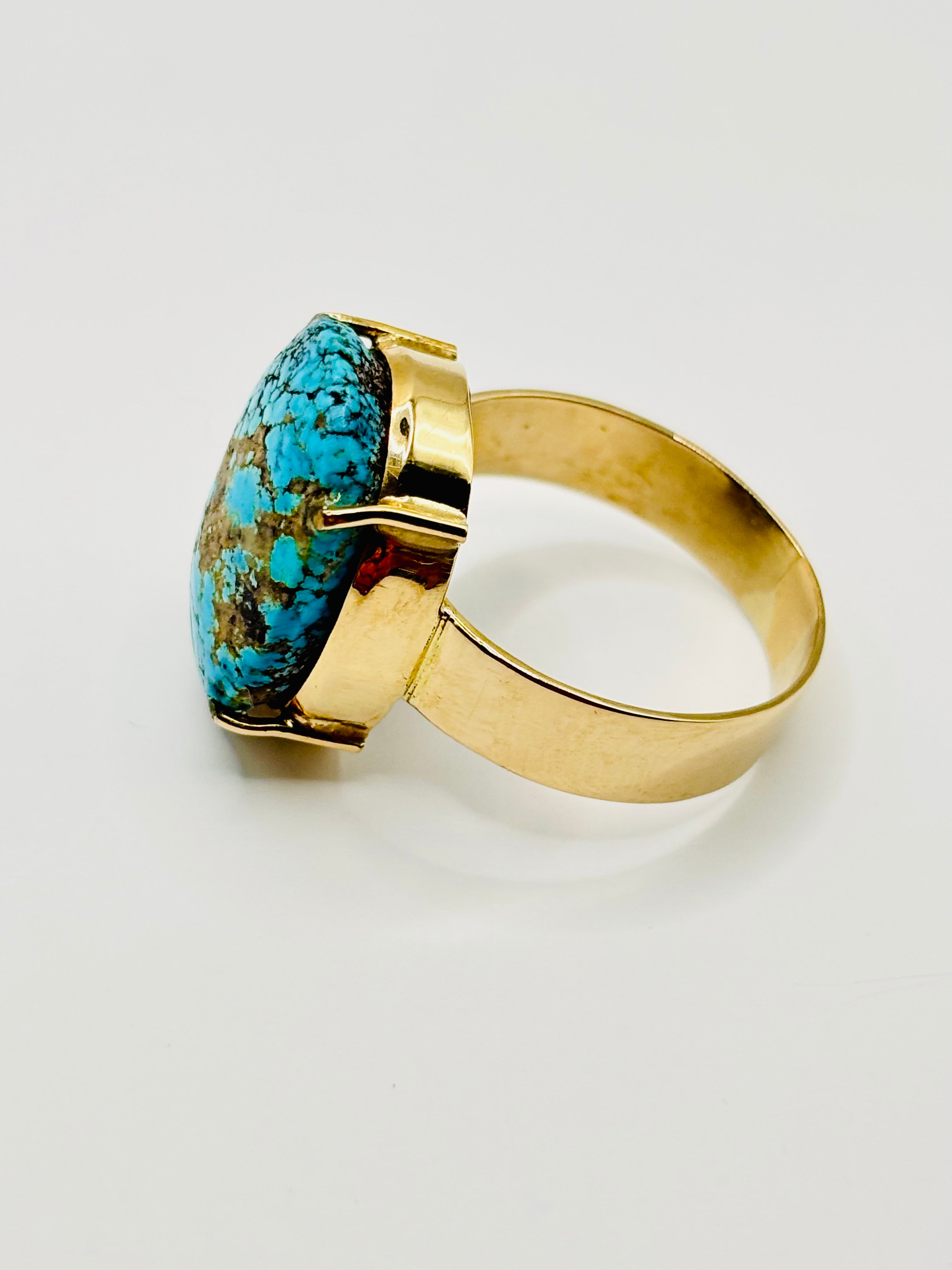 Vintage 18 Karat Gold Large Natural Turquoise Cabochon Statement Ring, Circa 1970