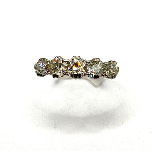 Antique Edwardian 2.00 Carat Old Mine Cut Diamond Five Stone Platinum Ring