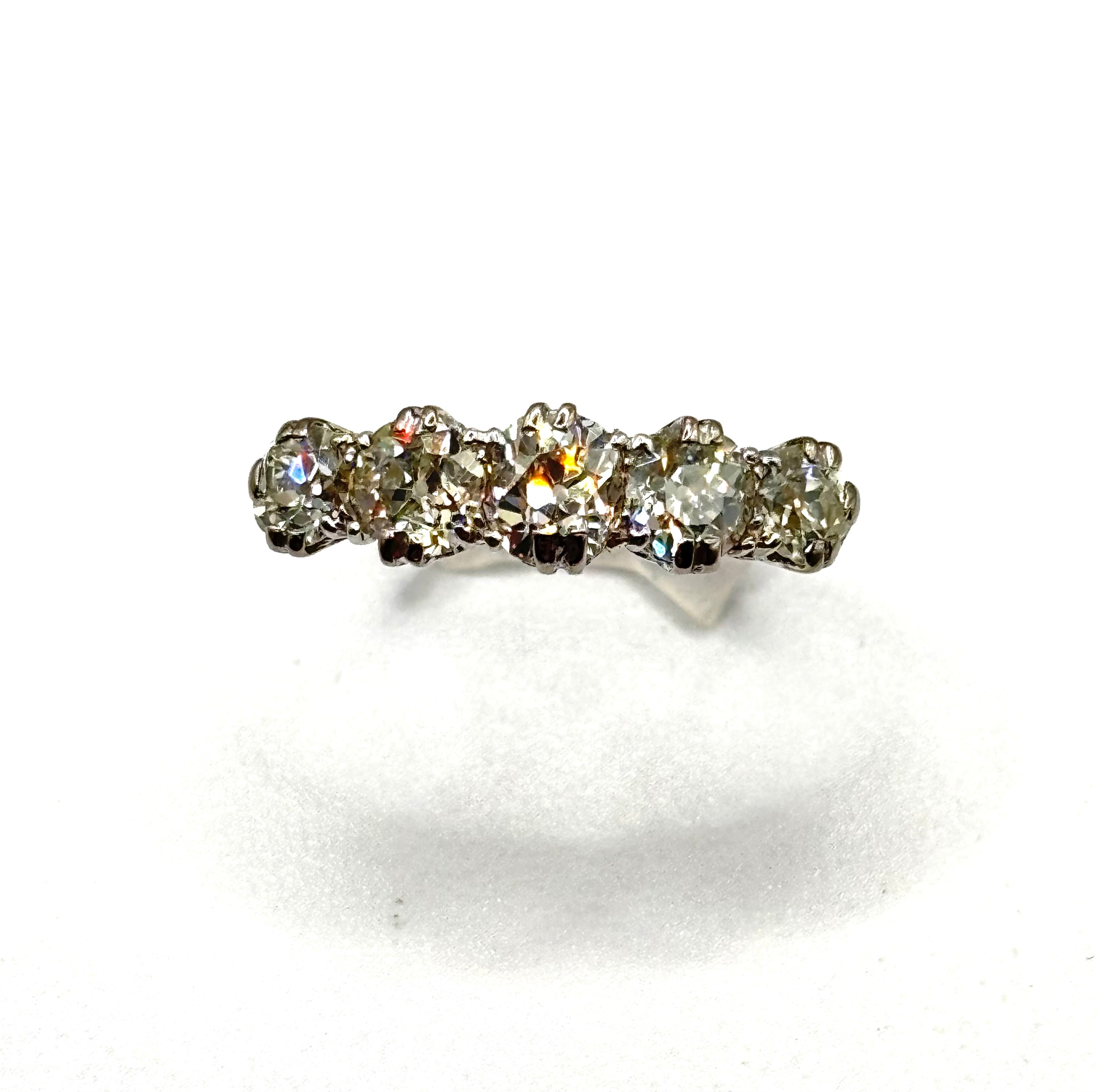 Antique Edwardian 2.00 Carat Old Mine Cut Diamond Five Stone Platinum Ring