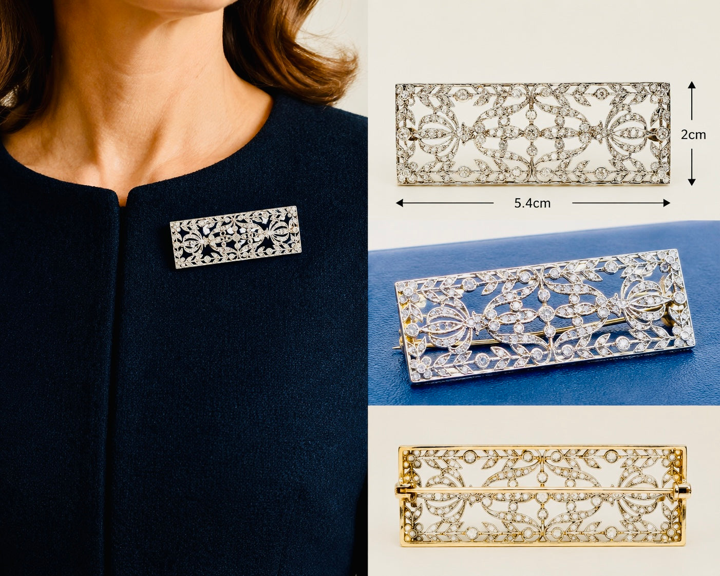 Early 20th-Century Old-Cut Diamond Platinum-Topped 14 Karat Gold Plaque Brooch