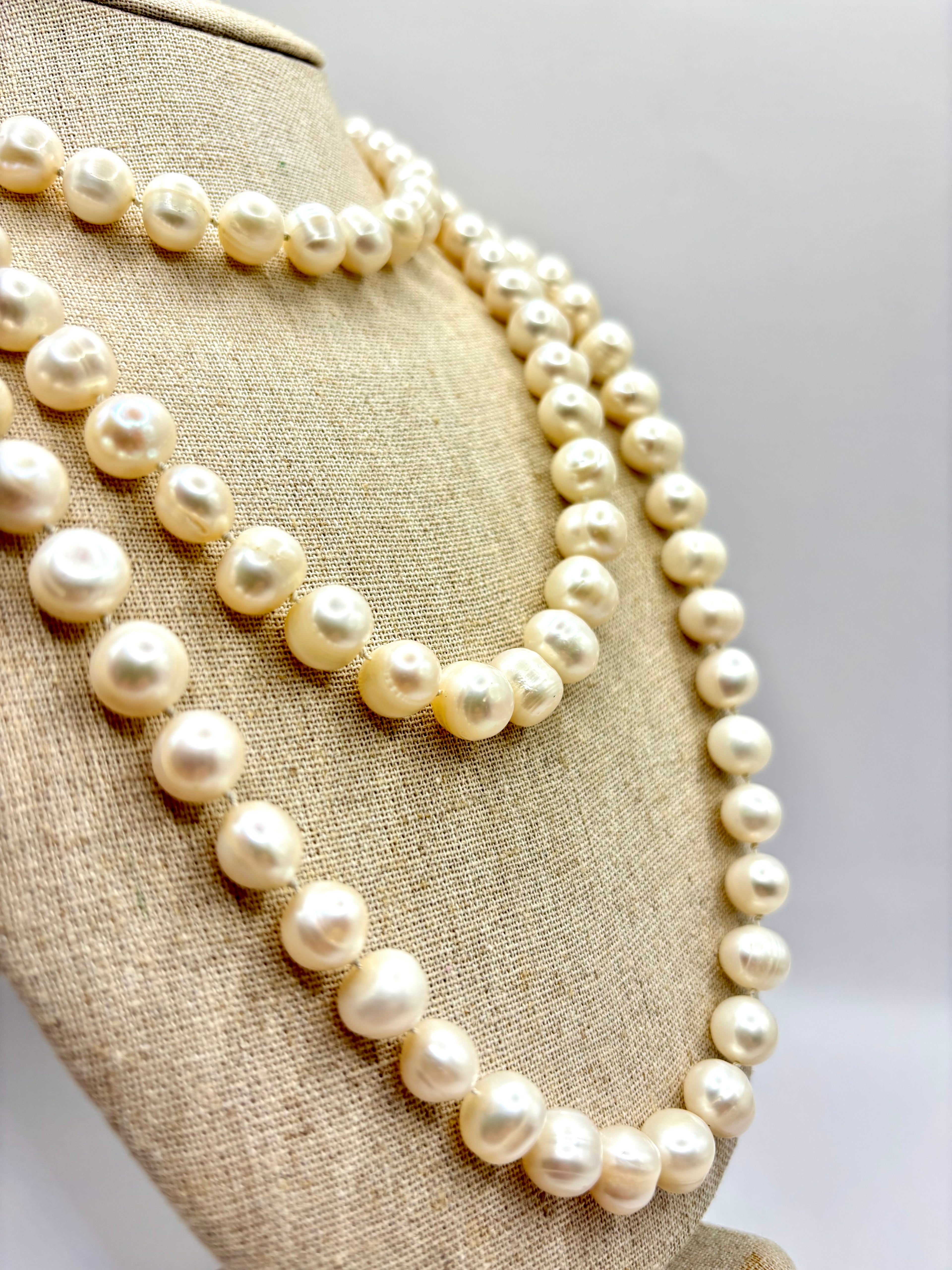 Vintage 60-Inch Endless Freshwater Pearl Rope Necklace, 136 Large Baroque Pearls