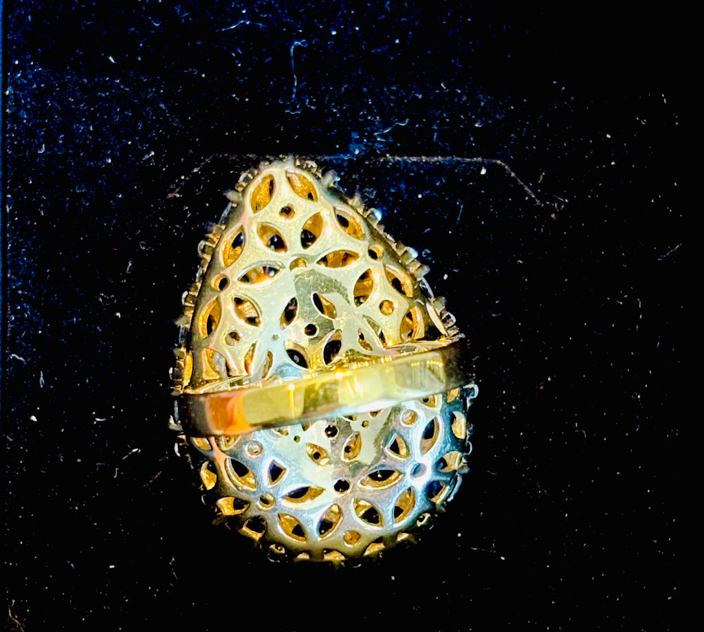 Natural Sapphire Cabochon and Diamond Statement Cocktail Ring, 13 Carats of Sapphires, 18K Gold & Silver