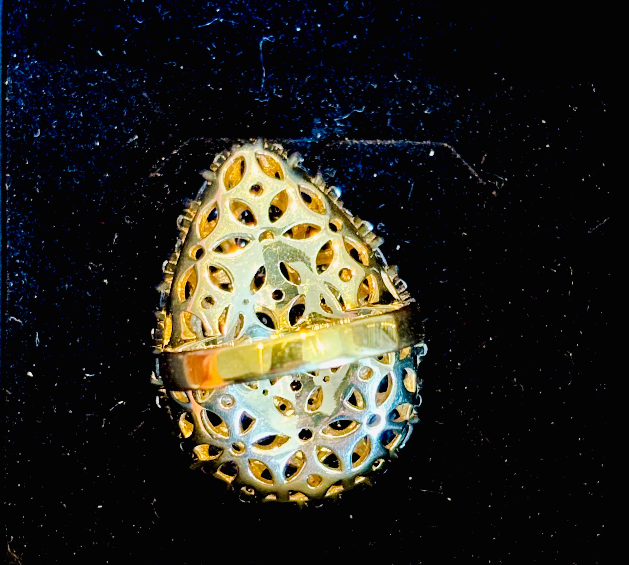 Natural Sapphire Cabochon and Diamond Statement Cocktail Ring, 13 Carats of Sapphires, 18K Gold & Silver