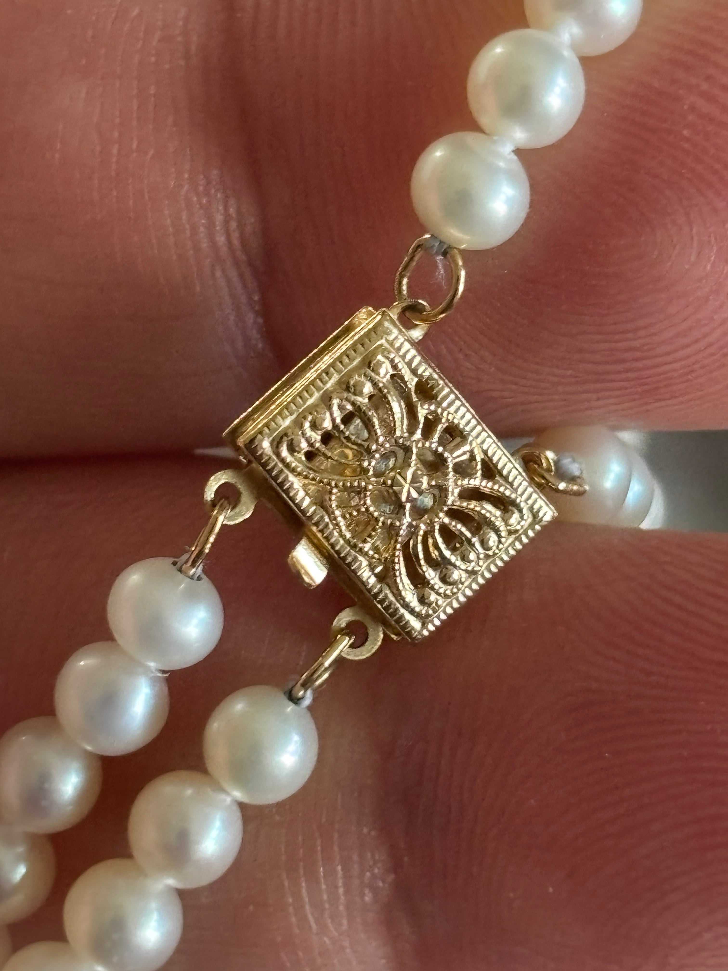 Vintage Graduated Cultured Pearl Double Opera Necklace with 14 Karat Gold Chisholm Hunter Clasp