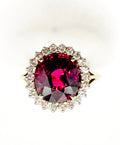 Exquisite Vintage Cocktail Ring 7.15 Carat Rhodolite Garnet with Diamonds in 18K Gold