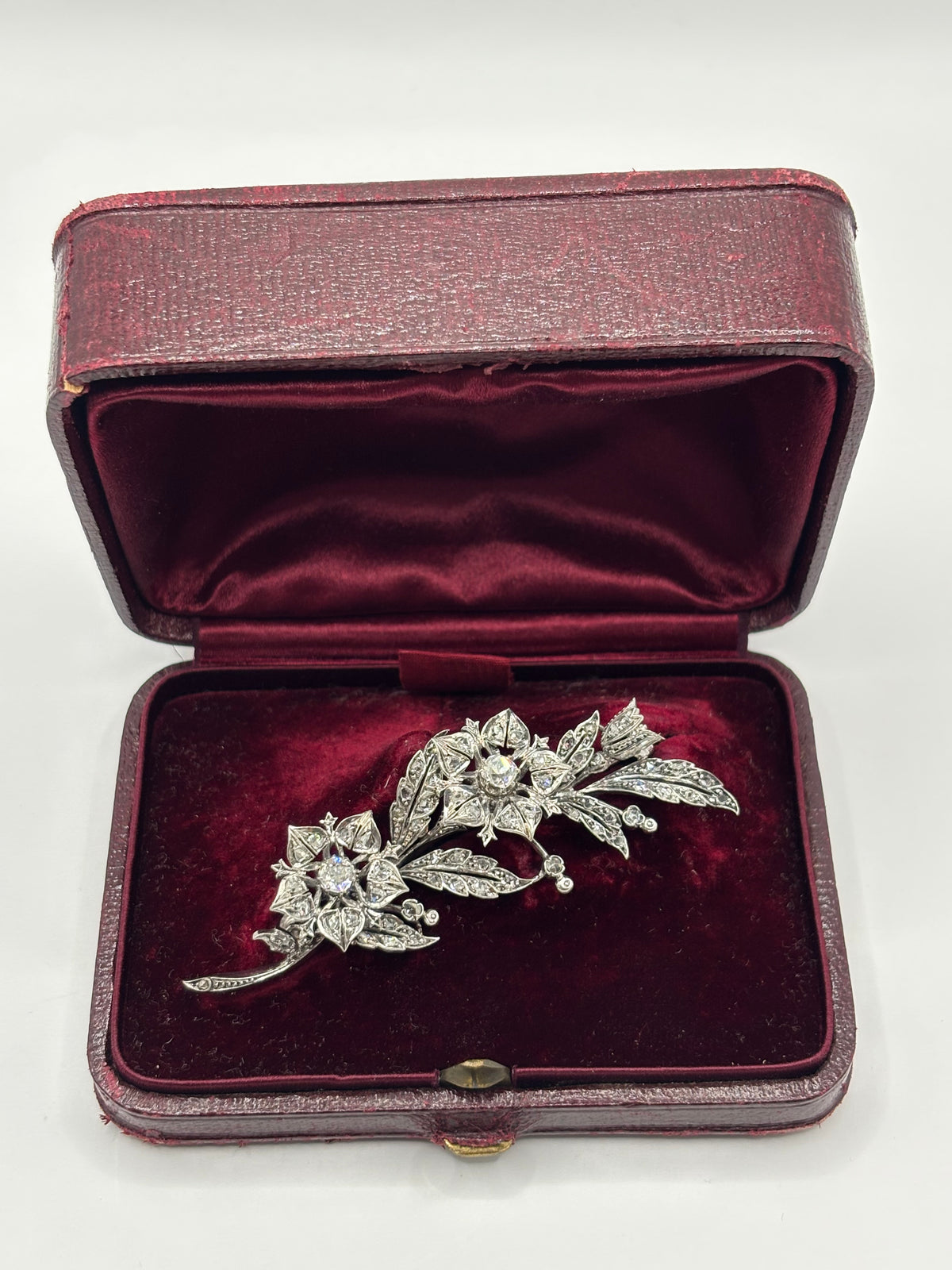 Antique French 18K Gold & Silver Diamond Transformable Dog Rose Brooch, 1875-1895