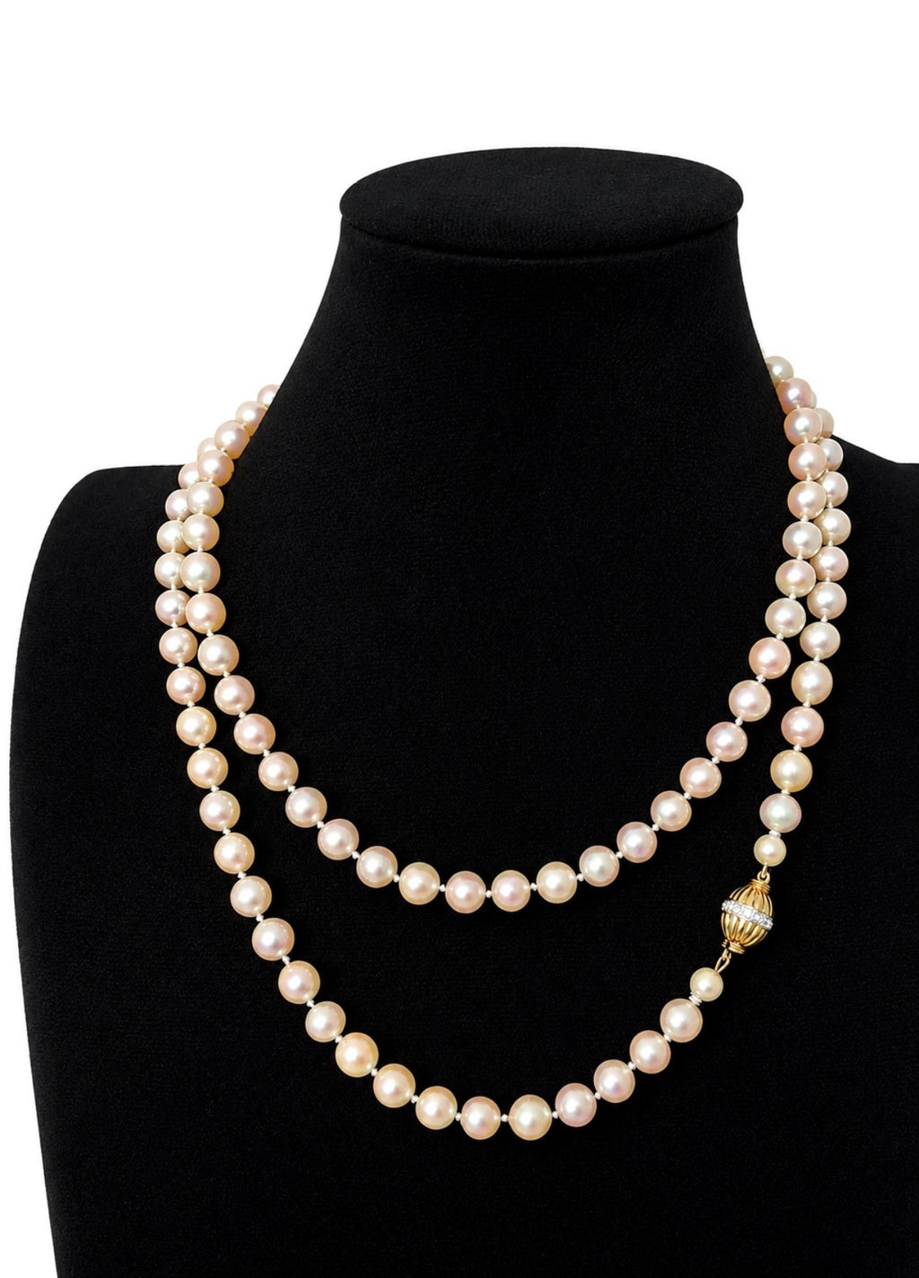 Exceptional Long Akoya Pearl Necklace, 97cm, 8mm Pearls, Hallmarked 18K Gold