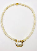 Pearl Necklace with Gold Multi-Strand Freshwater Pearls Large Mother of Pearl Gold Mounted Pendant