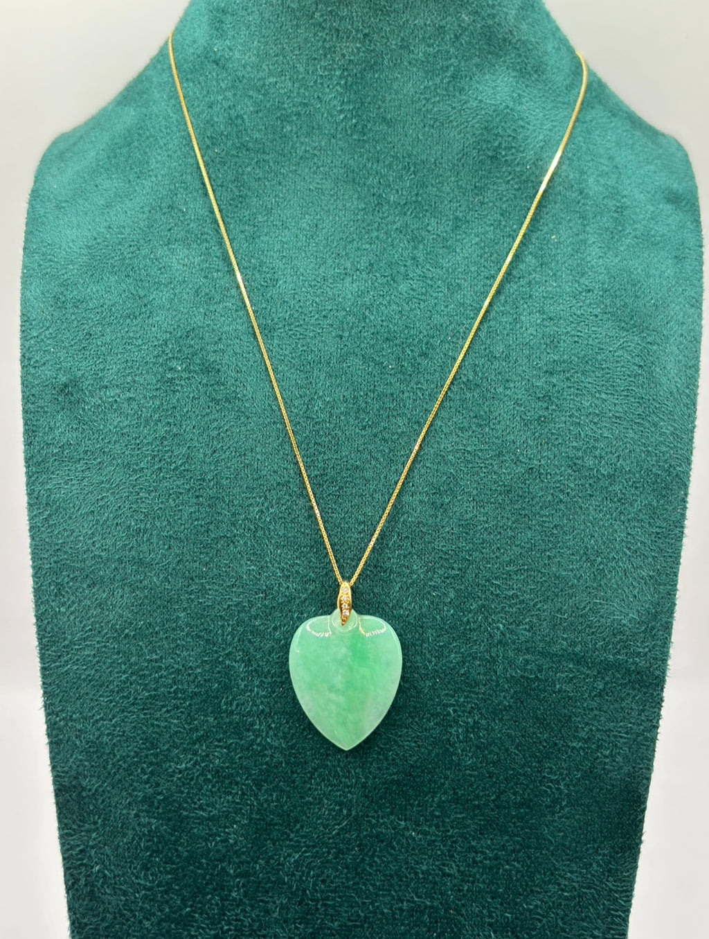 Natural Untreated Jadeite Jade Heart Pendant Diamonds 14K Gold GCS Certified