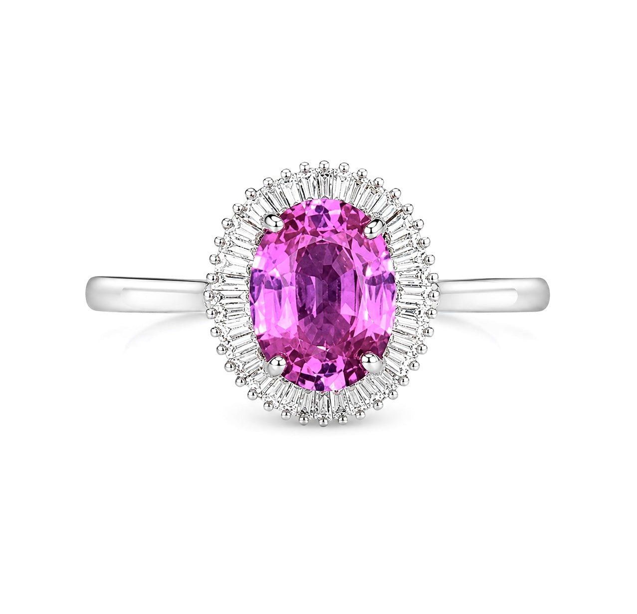 Pink Sapphire from Madagascar and Diamond Cluster Ring, Platinum, 2.35 Carat