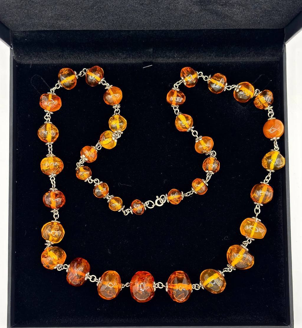 Handmade Baltic Amber and Silver Bead Necklace, Late 20th Century