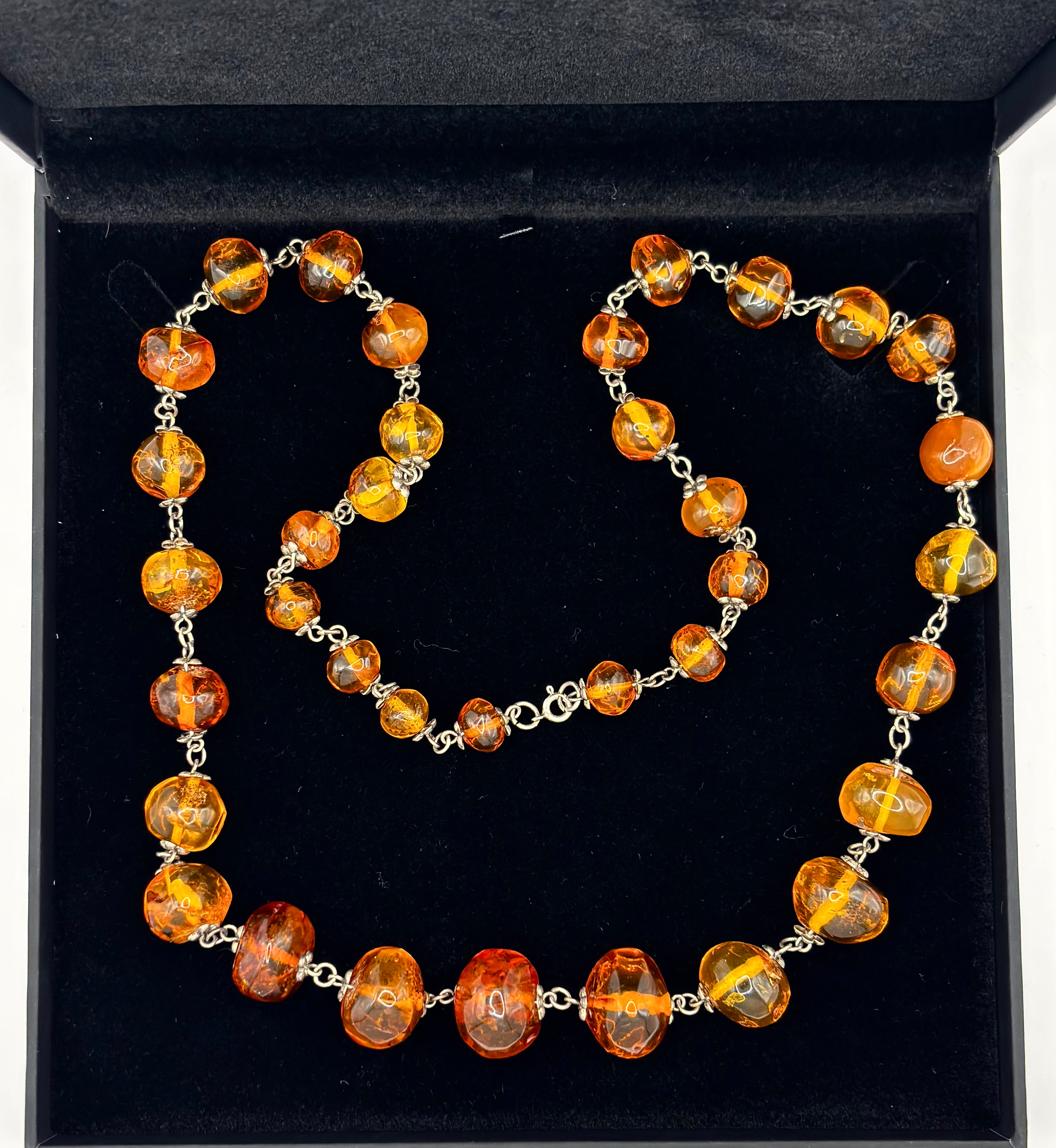Handmade Baltic Amber and Silver Bead Necklace, Late 20th Century