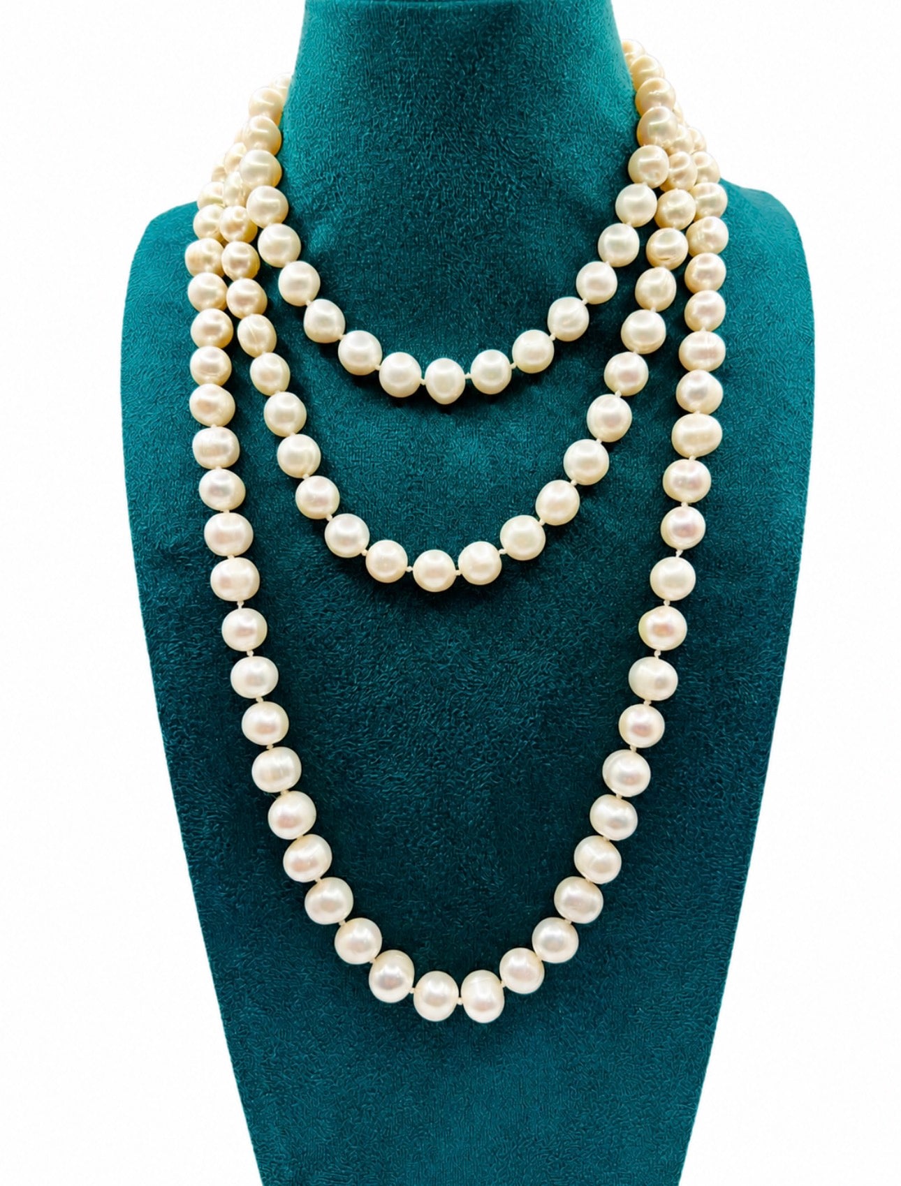 Long Cultured Freshwater Pearl Rope Necklace, 9.5-10mm Pearls, 120cm, Exceptional Lustre