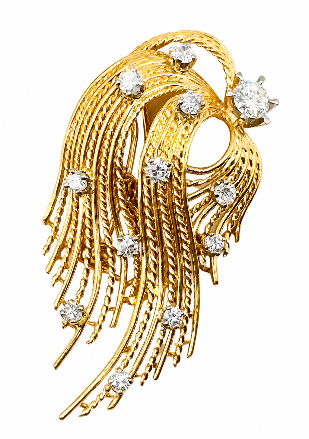 Diamond Platinum Brooch, 18 Karat Gold, Comet design, France circa 1950