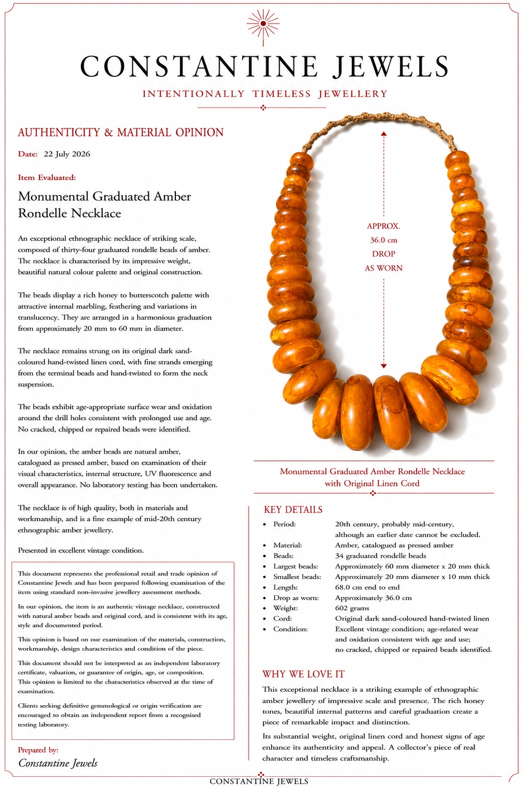 Monumental Graduated Amber Rondelle Necklace, 600 Grams, Ethnographic Character