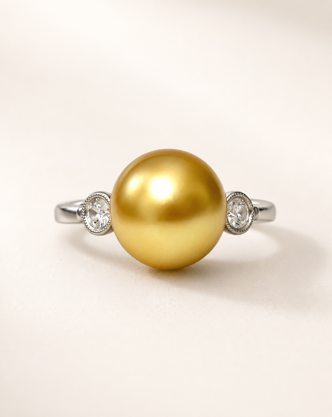 11.2mm Golden South Sea Pearl and Diamond Ring in 18 Karat
