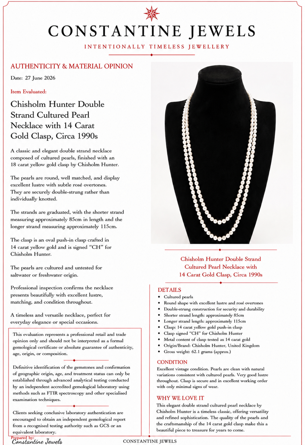 Vintage Graduated Cultured Pearl Double Opera Necklace with 14 Karat Gold Chisholm Hunter Clasp