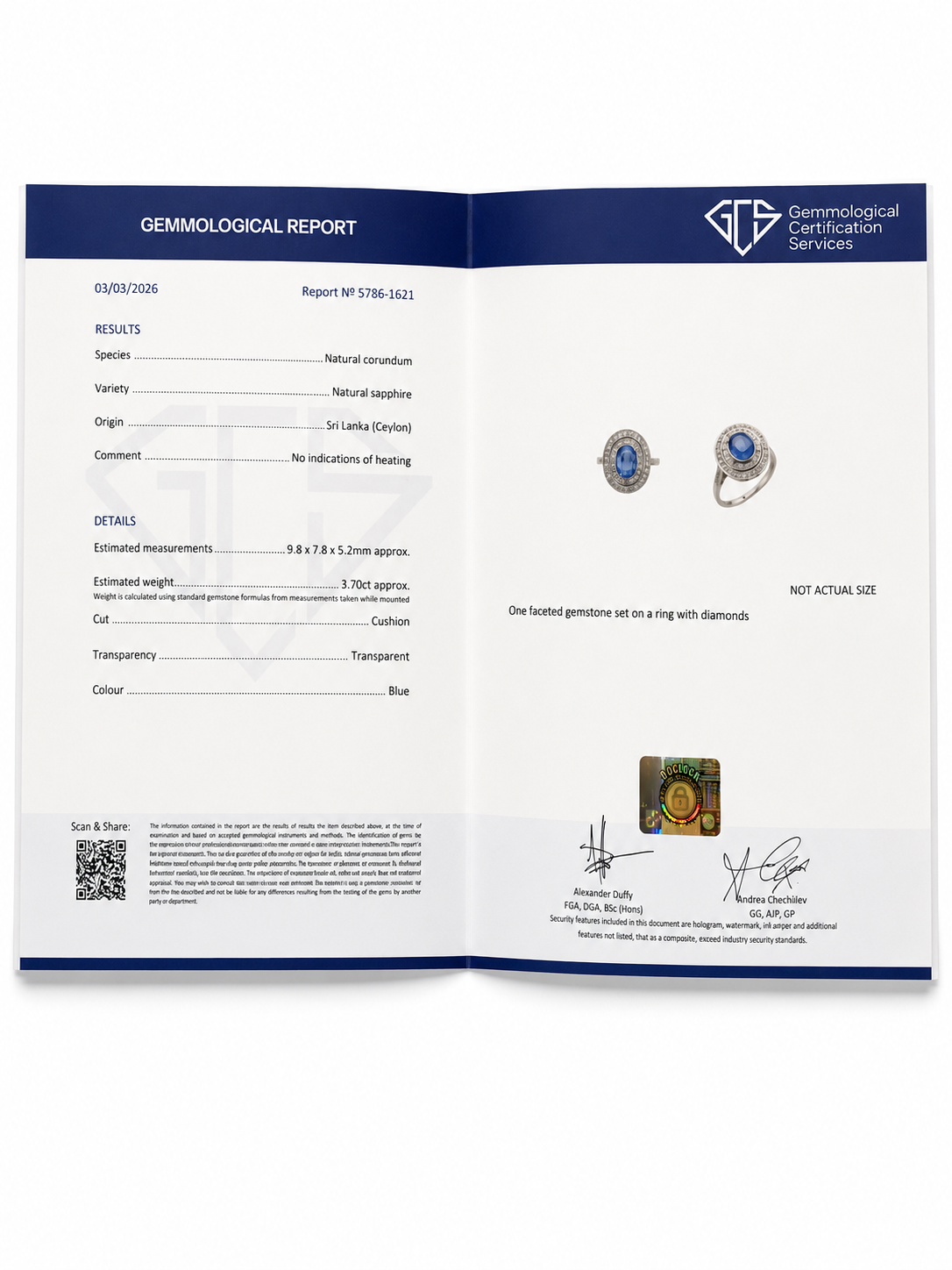 GCS Certified 3.70ct Unheated Sri Lankan Sapphire & Diamond Platinum Ring