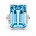 Impressive Large Aquamarine Cocktail Ring, 30 Carats, Art Deco style and 0.80 Marquise Diamonds in 18k White Gold