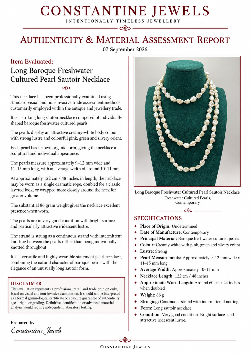 Long Baroque Freshwater Cultured Pearl Sautoir Necklace, 122 cm 48 inches