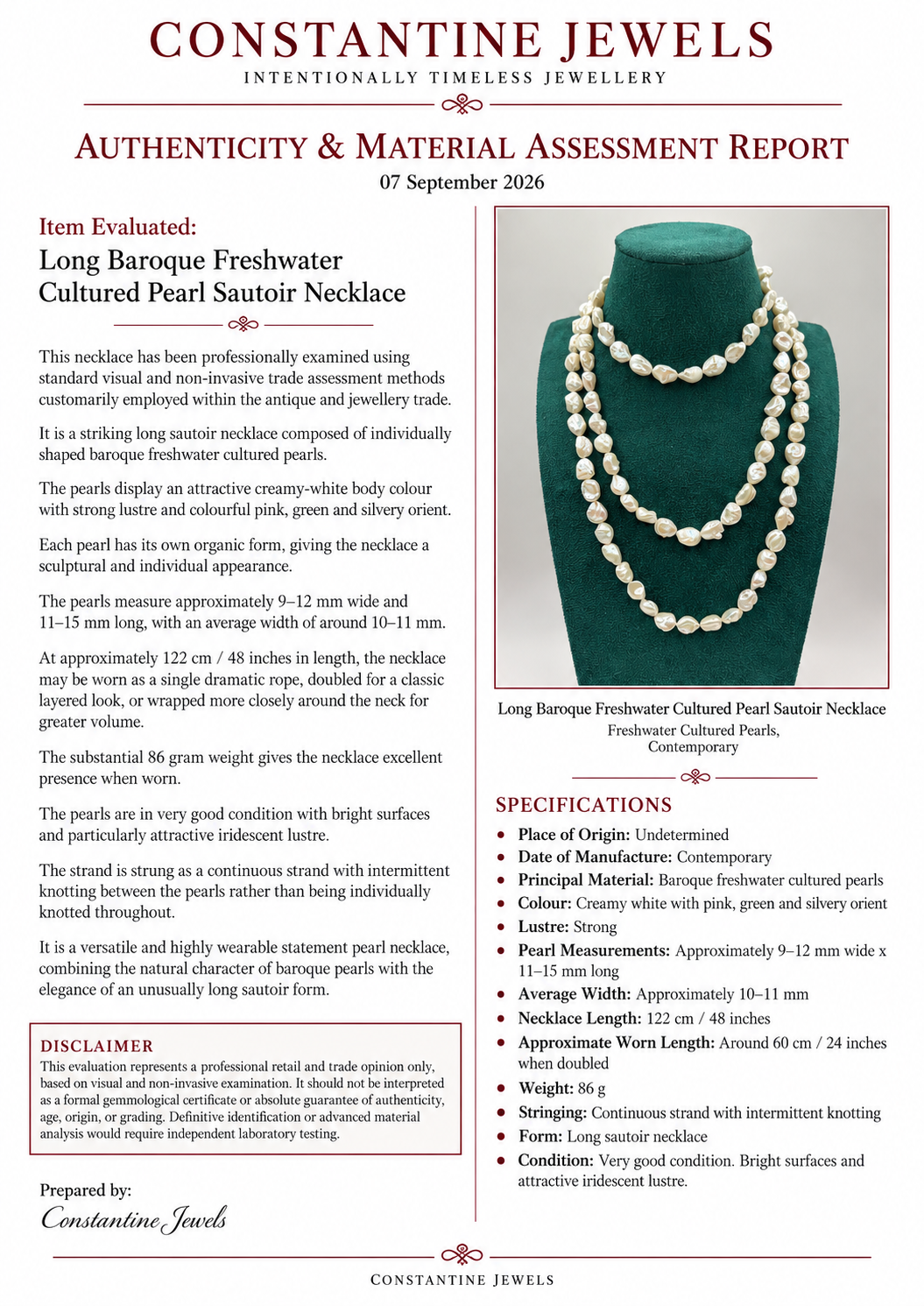 Long Baroque Freshwater Cultured Pearl Sautoir Necklace, 122 cm 48 inches