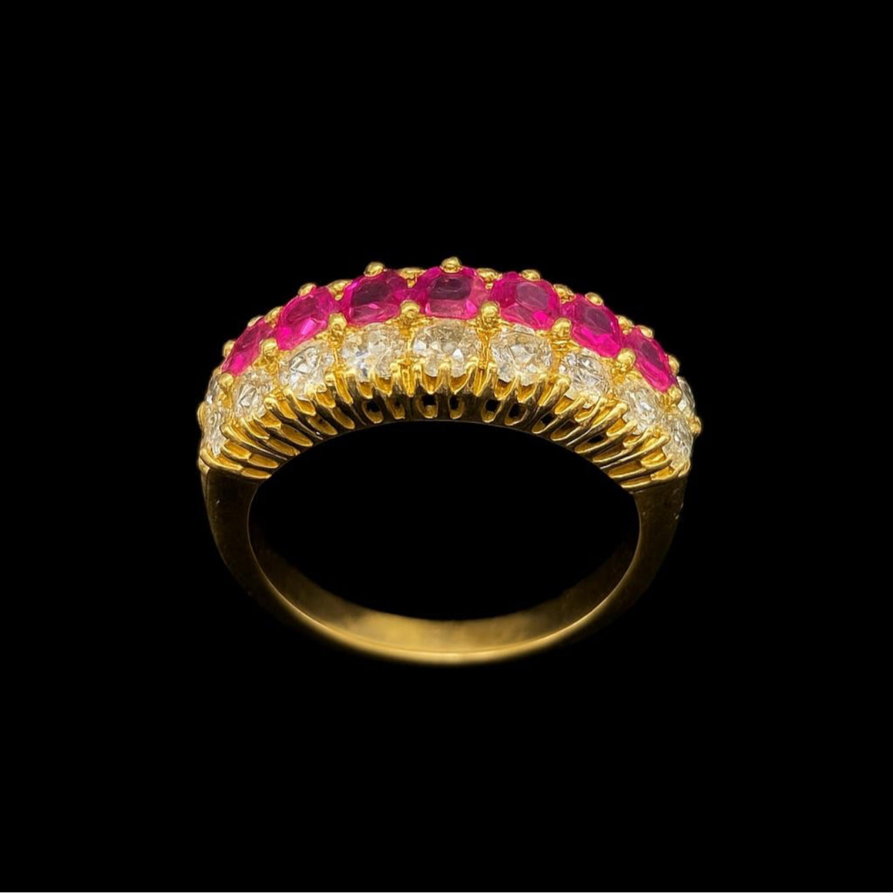 Antique Edwardian Ruby Diamond Brooch & Half Eternity Ring Suite, Circa 1900