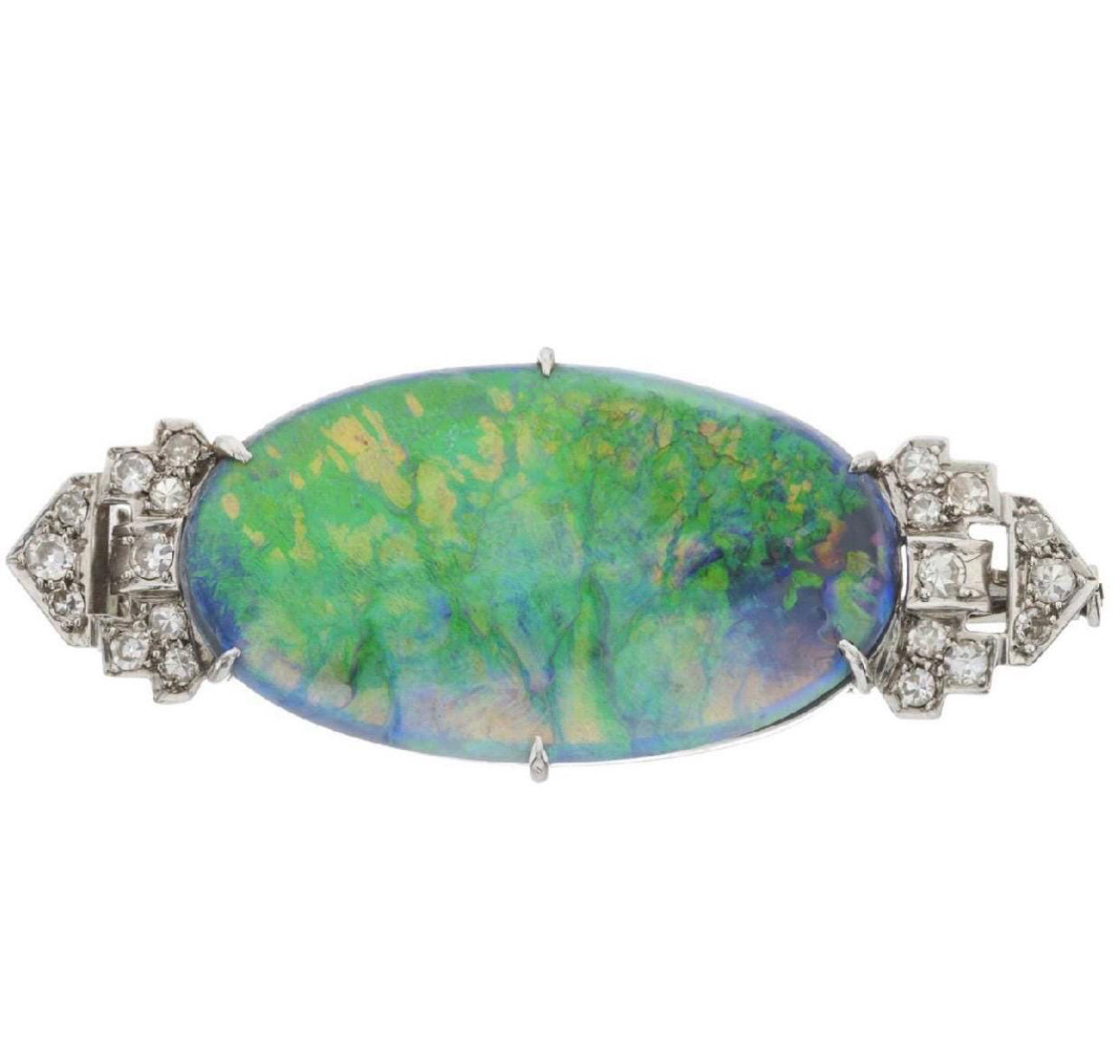 ART DECO OPAL & Diamonds Platinum Brooch
