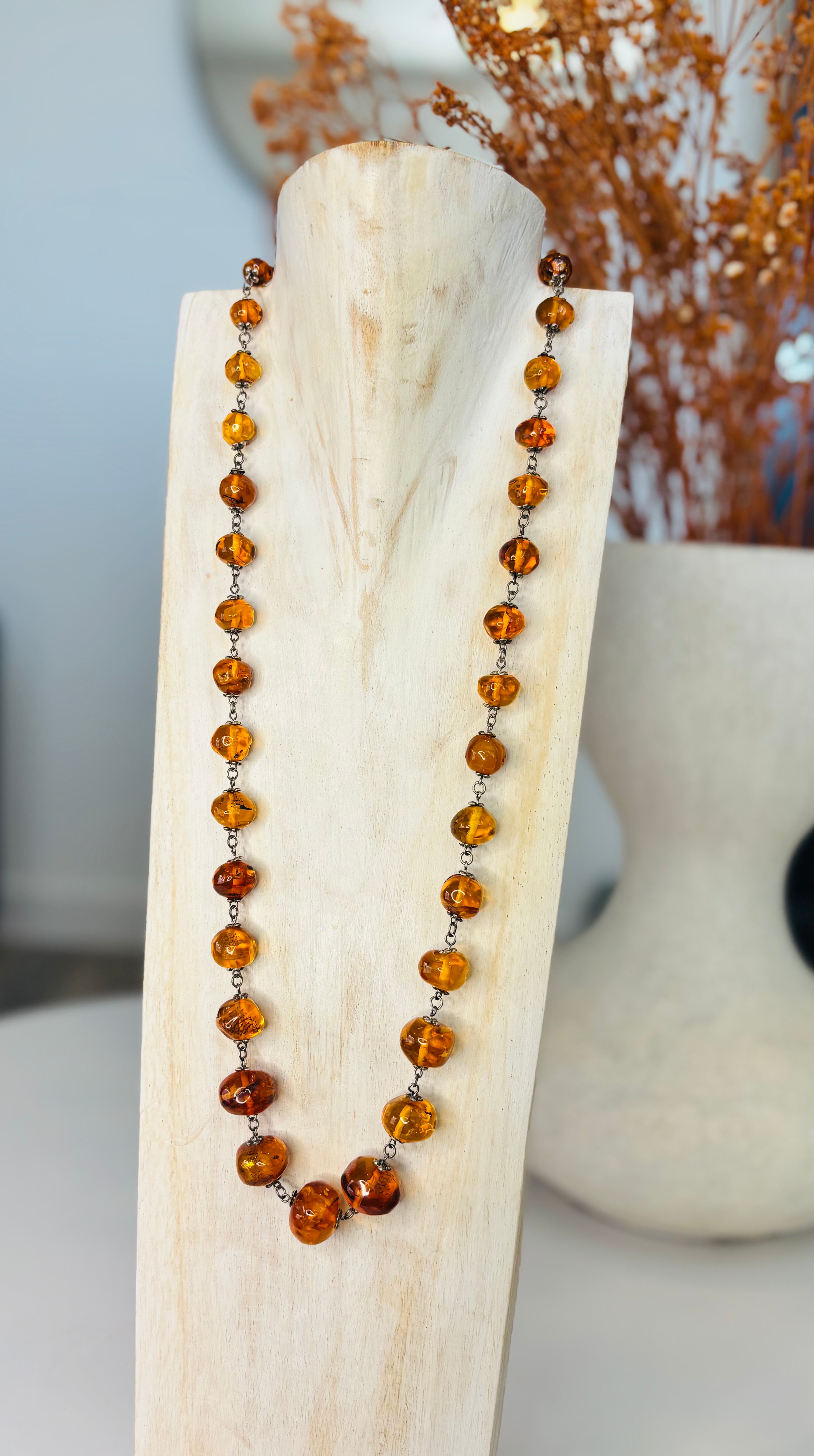 Handmade Baltic Amber and Silver Bead Necklace, Late 20th Century