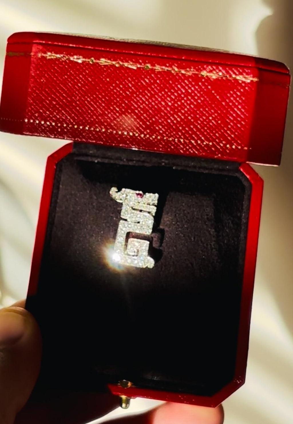 Cartier “Le Baiser du Dragon” Diamond & Ruby Pin Brooch, 18K White Gold, Signed & Numbered, Cartier Case, 1990s