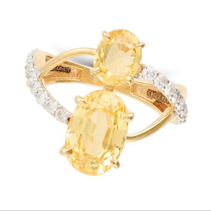 CEYLON YELLOW SAPPHIRES & Diamonds Ring - Natural Unheated Sapphires with Certificate of authenticity