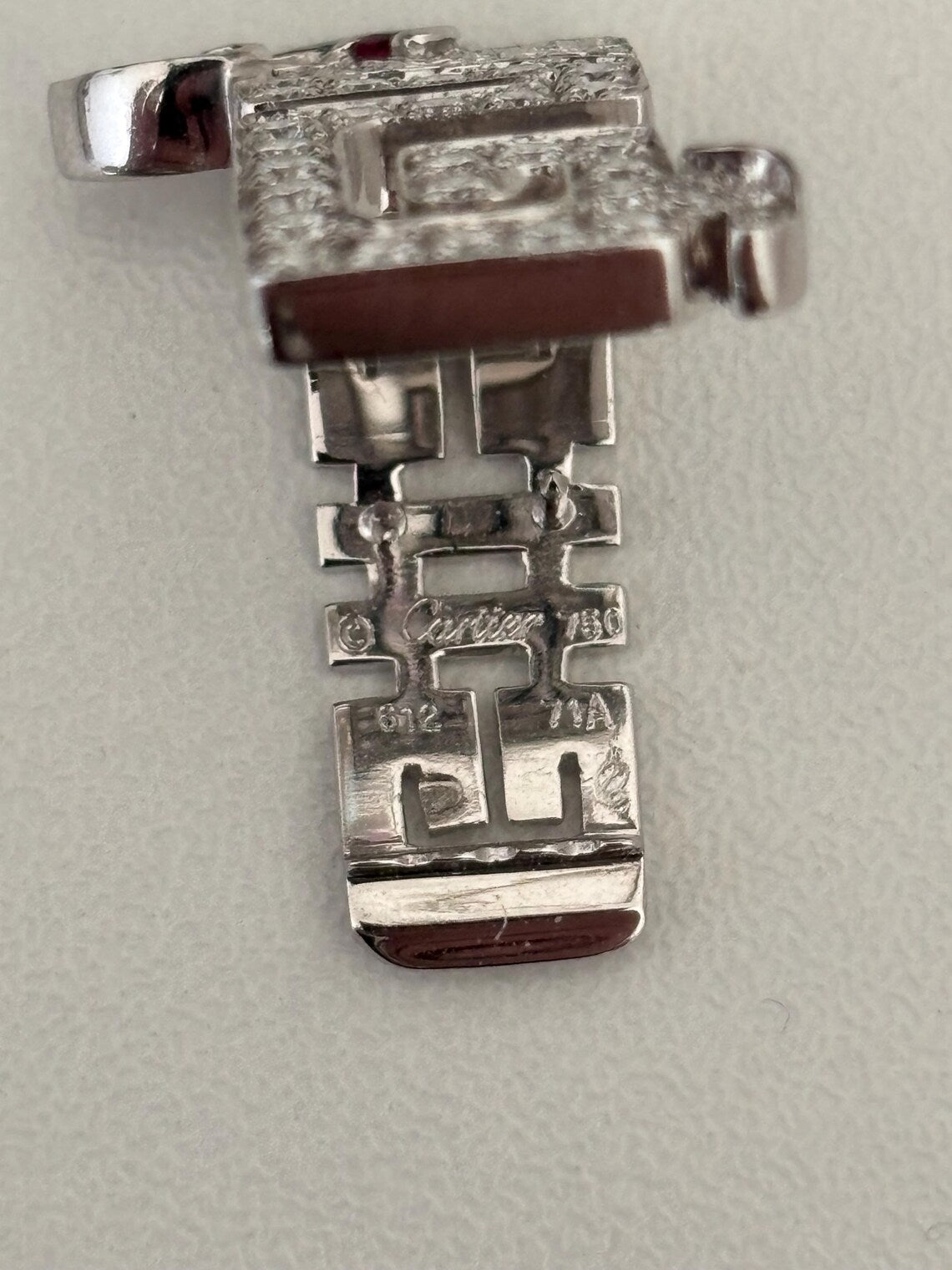 Cartier “Le Baiser du Dragon” Diamond & Ruby Pin Brooch, 18K White Gold, Signed & Numbered, Cartier Case, 1990s