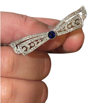 ANTIQUE ART DECO DIAMONDS & Sapphire Ribbon Brooch c1920’s
