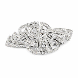 Large Art Deco Platinum Diamond Double Clip Brooch, 5.50 Carats, French Atelier, circa 1928-1935