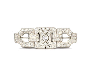 Art Deco Platinum and Diamond Geometric Plaque Brooch, 1.50 Carats, circa 1920’s