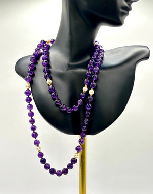Late 20th Century Amethyst, Pearl and 9ct Gold Necklace