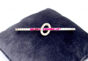 1920s Austrian Ruby and Diamond Bar Brooch in 14ct Gold