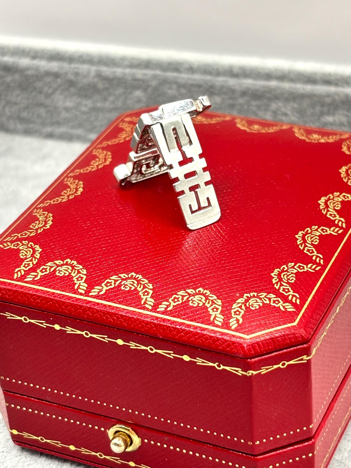 Cartier “Le Baiser du Dragon” Diamond & Ruby Pin Brooch, 18K White Gold, Signed & Numbered, Cartier Case, 1990s