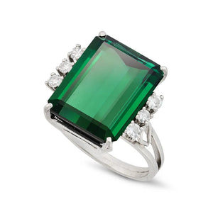 GREEN TOURMALINE & DIAMONDS Platinum Statement Ring