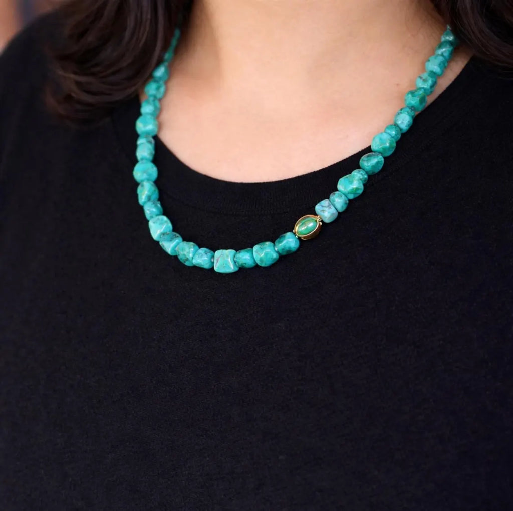 TURQUOISE NECKLACE 18K CARAT Gold - Early to Mid 20th Century