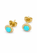 Diamond Stud Turquoise Earrings 14K Gold
