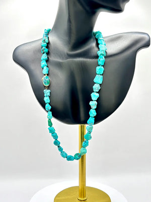 TURQUOISE NECKLACE 18K CARAT Gold - Early to Mid 20th Century