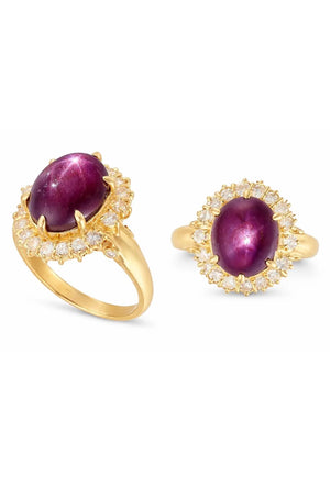 Large 8.50ct Natural Unheated Star Ruby Diamond Cluster Ring, GCS Certified, 18k Gold