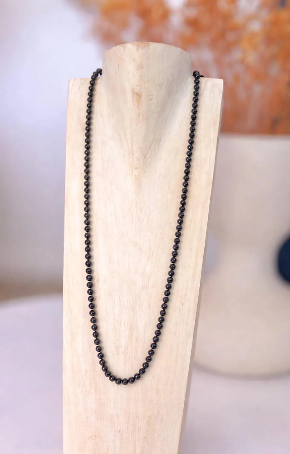 90cm Black Cultured Pearl Opera Length Necklace with 14ct Yellow Gold Clasp