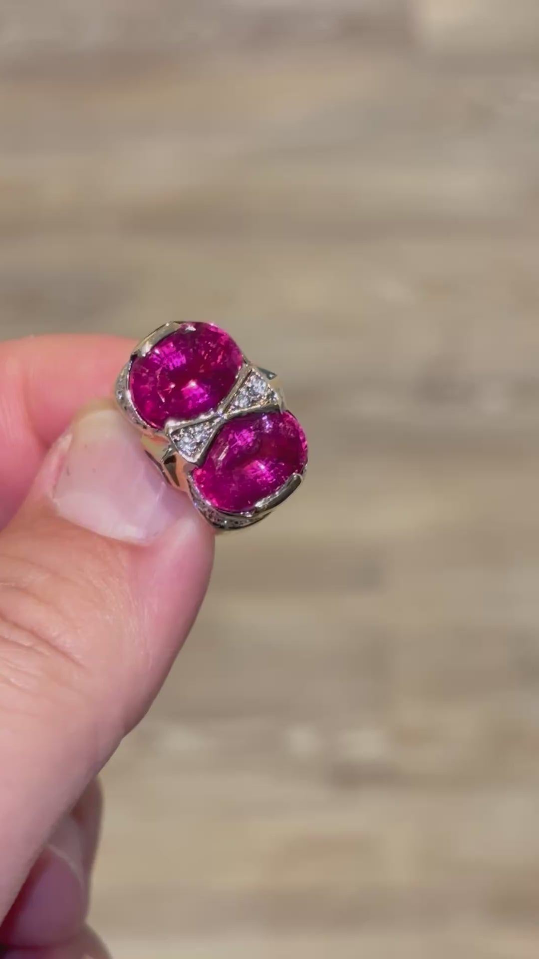 ART DECO STYLE Vintage Pink Tourmalines Diamonds & Sapphires Ring