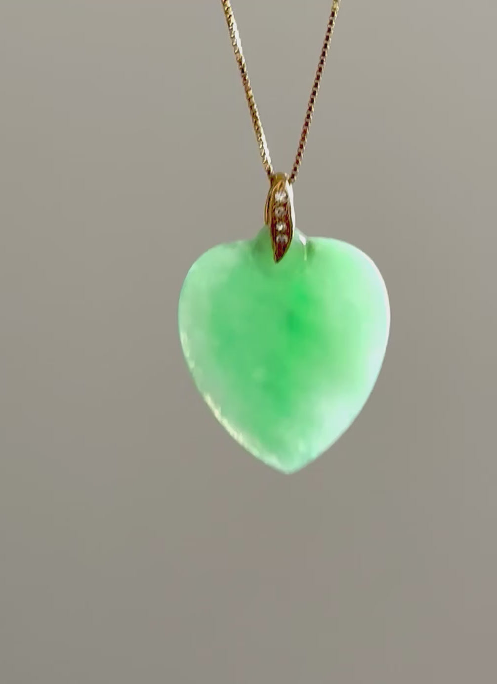 Natural Untreated Jadeite Jade Heart Pendant Diamonds 14K Gold GCS Certified