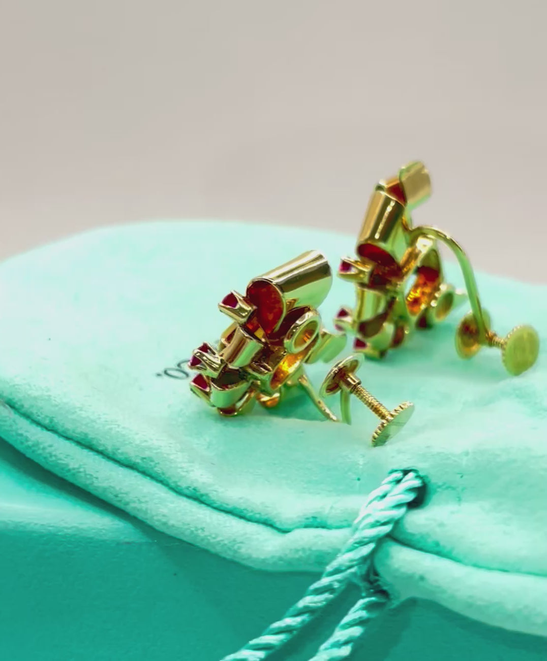 Tiffany & Co Retro 14 Karat Gold Citrine and Ruby Earrings, Circa 1940